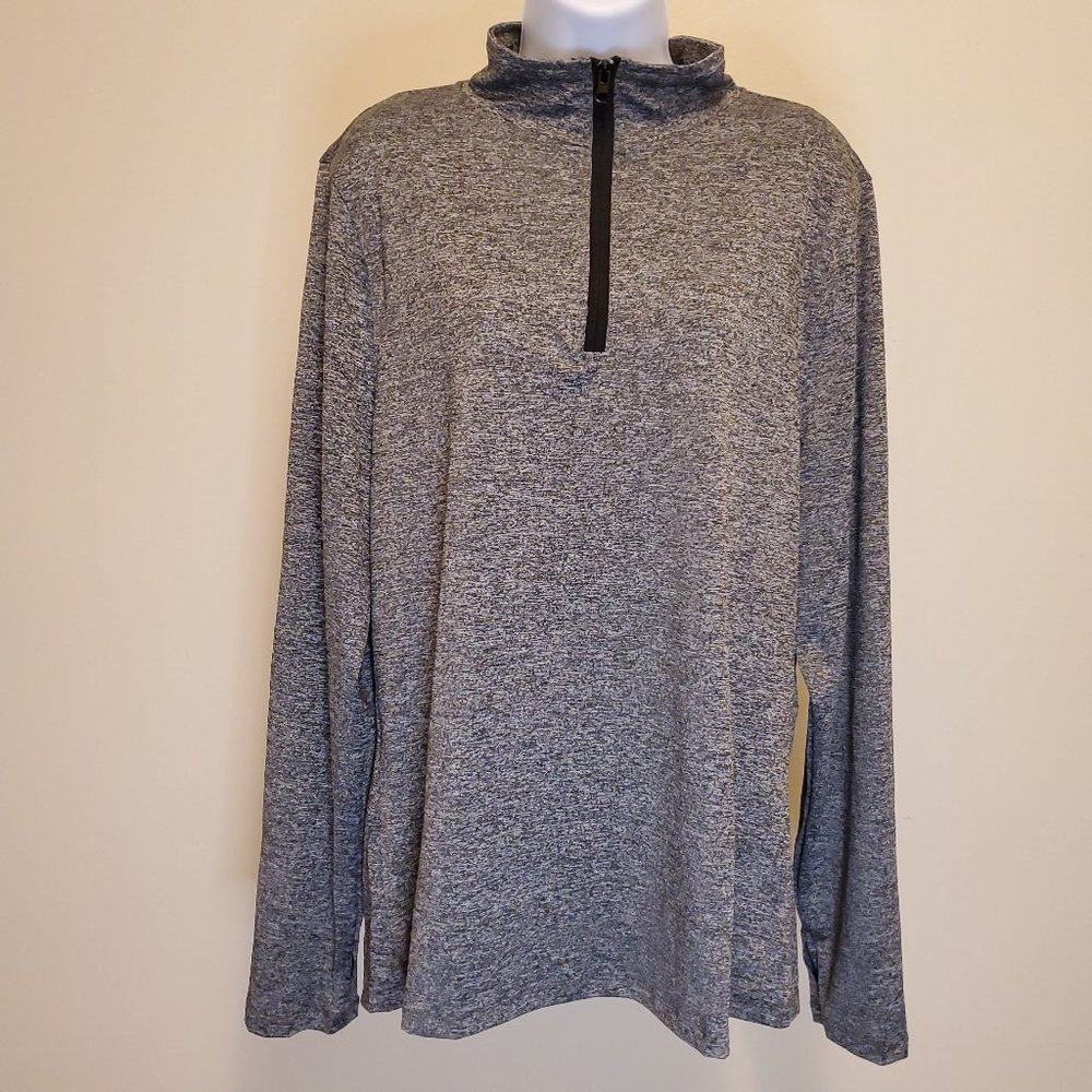 LIDA Collection Half Zip Long Sleeve Pullover Top Gray with Thumb Holes - (L/XL)